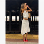 Elegant Asymmetrical A Line Midi Skirt High Waisted Pleated