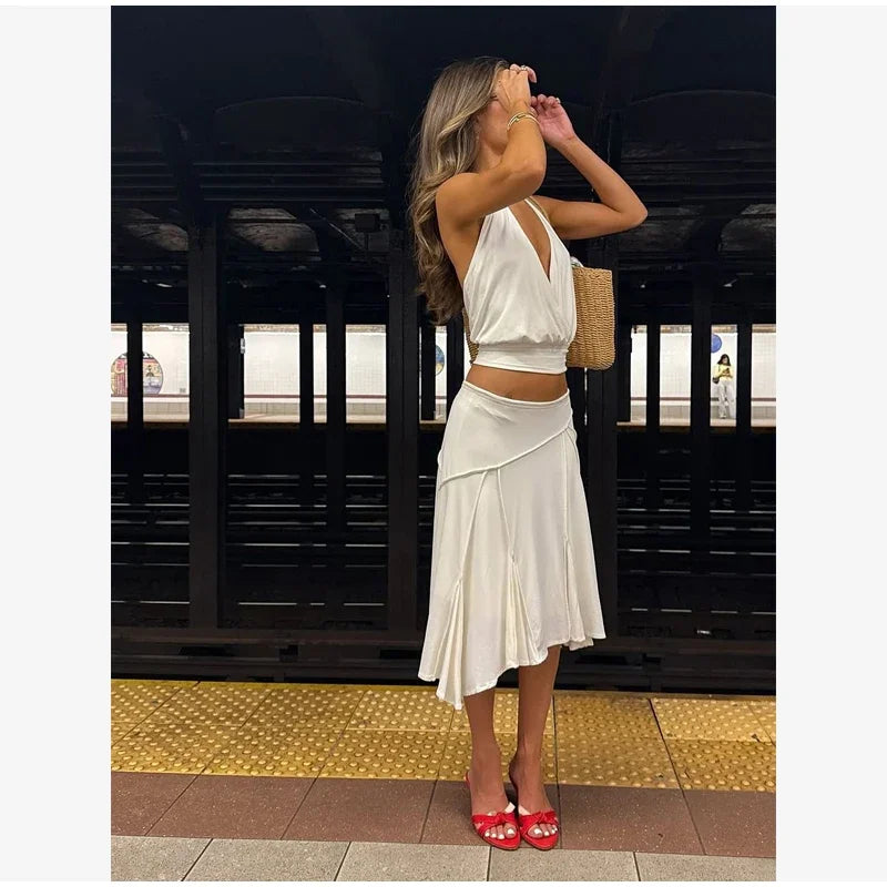 Elegant Asymmetrical A Line Midi Skirt High Waisted Pleated