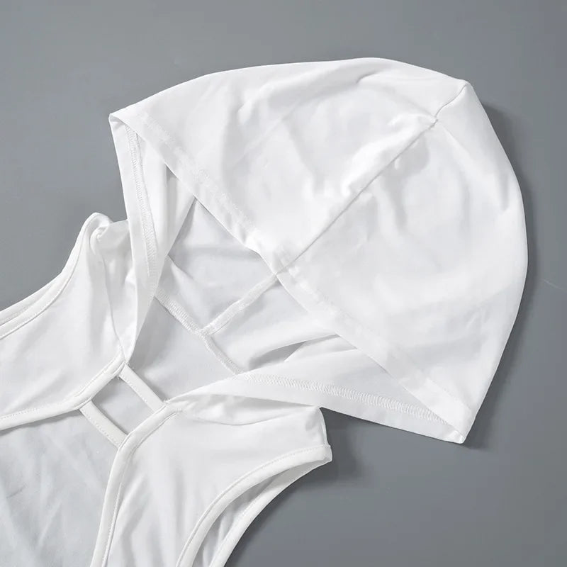 Y2K White Hooded Hollow Out Crop Tank Top