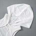 Y2K White Hooded Hollow Out Crop Tank Top