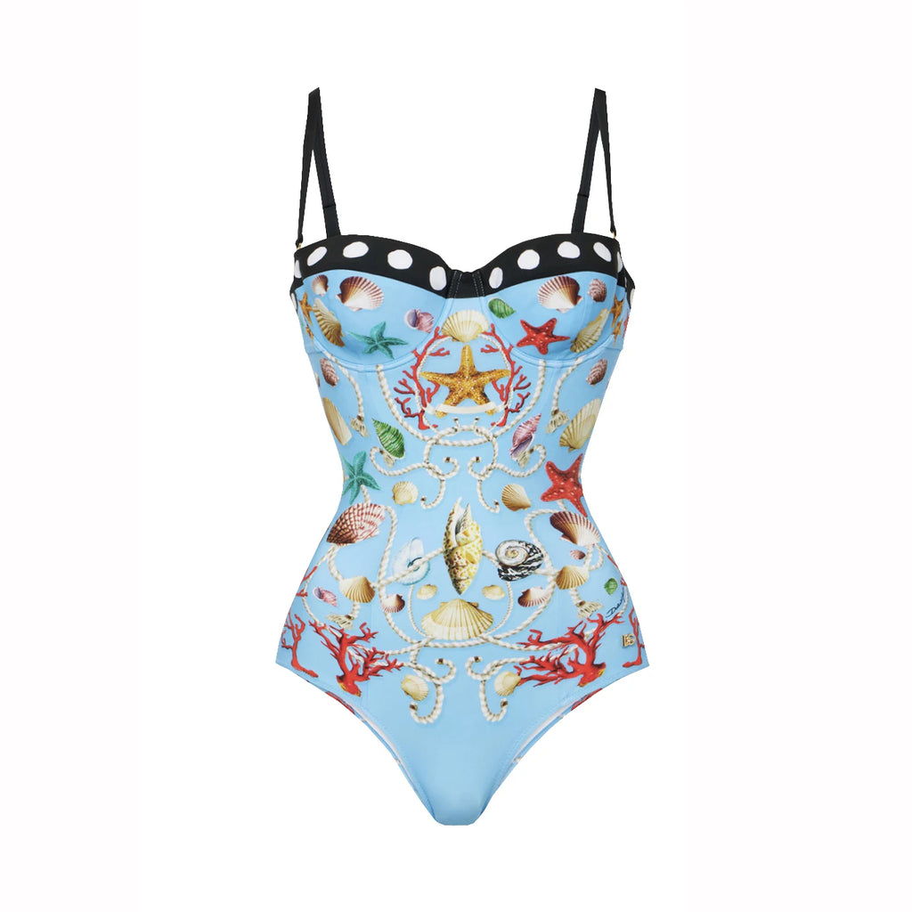 Playful Print Underwire One Piece Swimsuit With Skirt For Beach Summer Fun