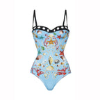 Playful Print Underwire One Piece Swimsuit With Skirt For Beach Summer Fun