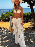 Irregular Tiered Flare Pants With Patchwork See Through