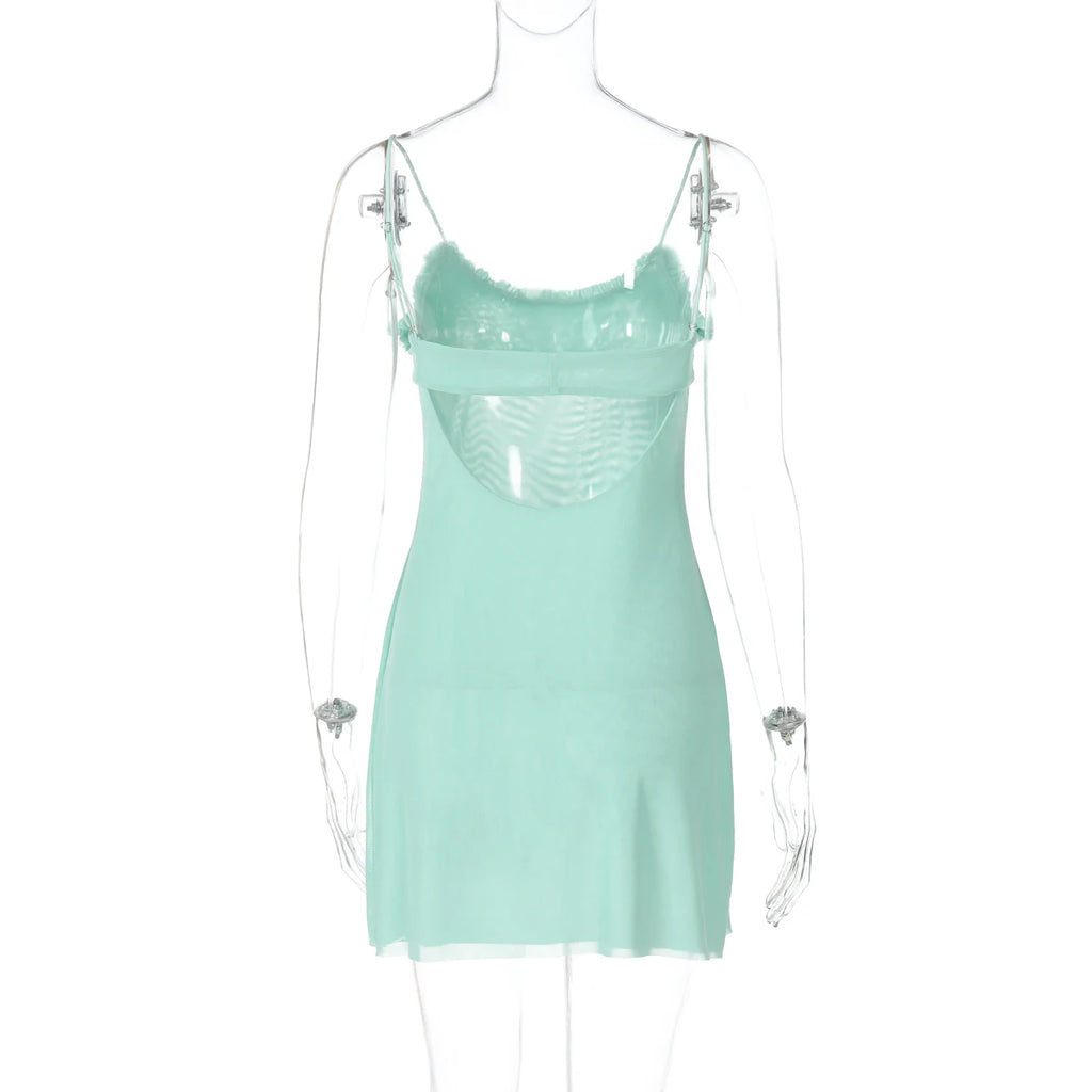 Mesh Ruffle Backless Mini Sundress