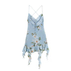Silk Screen Printed Pleated Collar Dress With Asymmetrical Suspender Detailing Sleeveless And Versatile