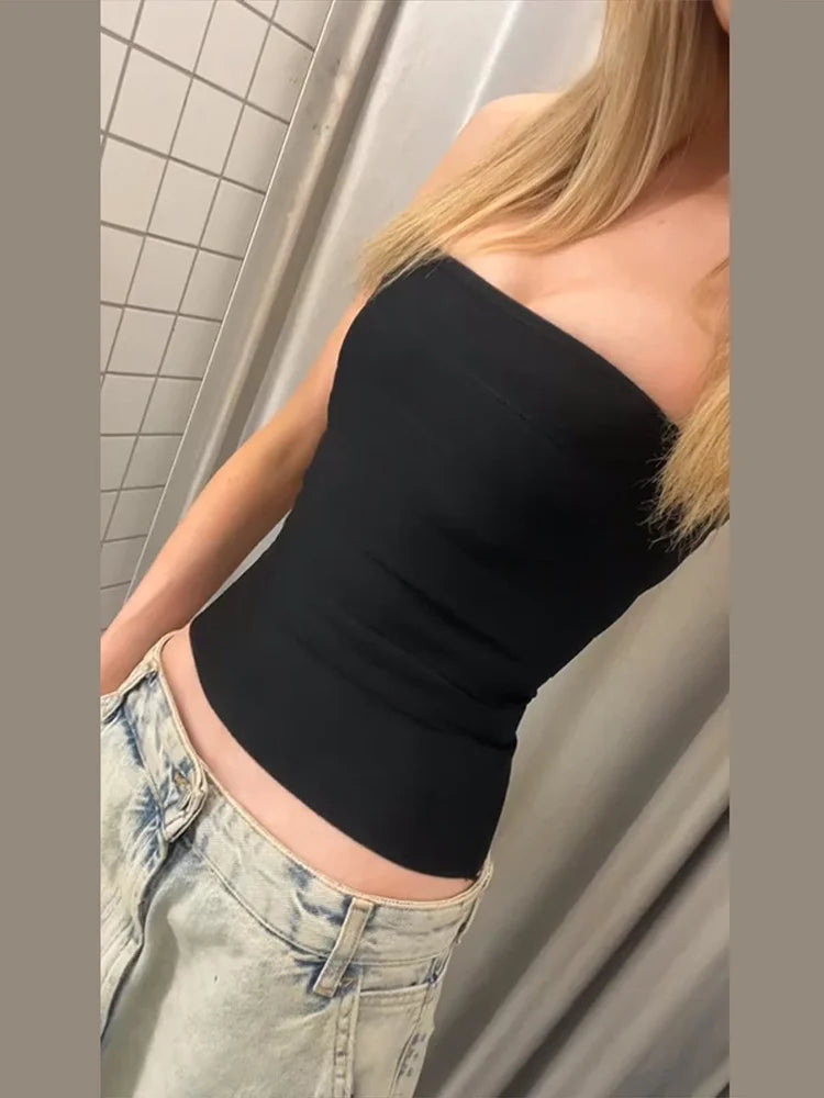 Sultry Bandage Corset Top Off Shoulder Crop With Stripe Accent