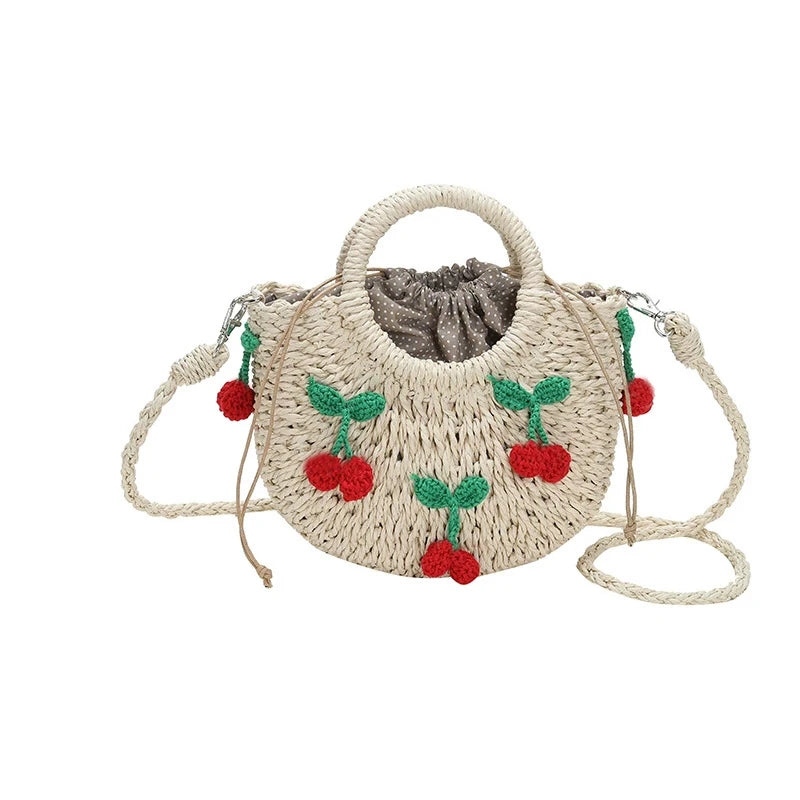 Cherry Deco Chic Shoulder Bag Mini Basket Purse Paper Weave Handmade