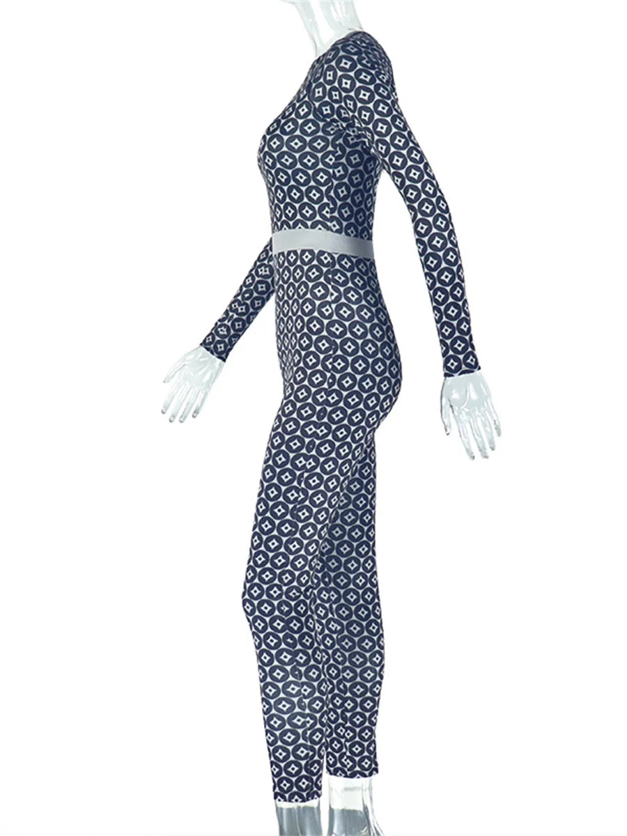 Bold Print Jumpsuit With Color Blocking Patchwork Zip Front
