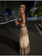 Leopard Print Halter Mini Dress With V Neck Backless Silhouette Sleek Bodycon
