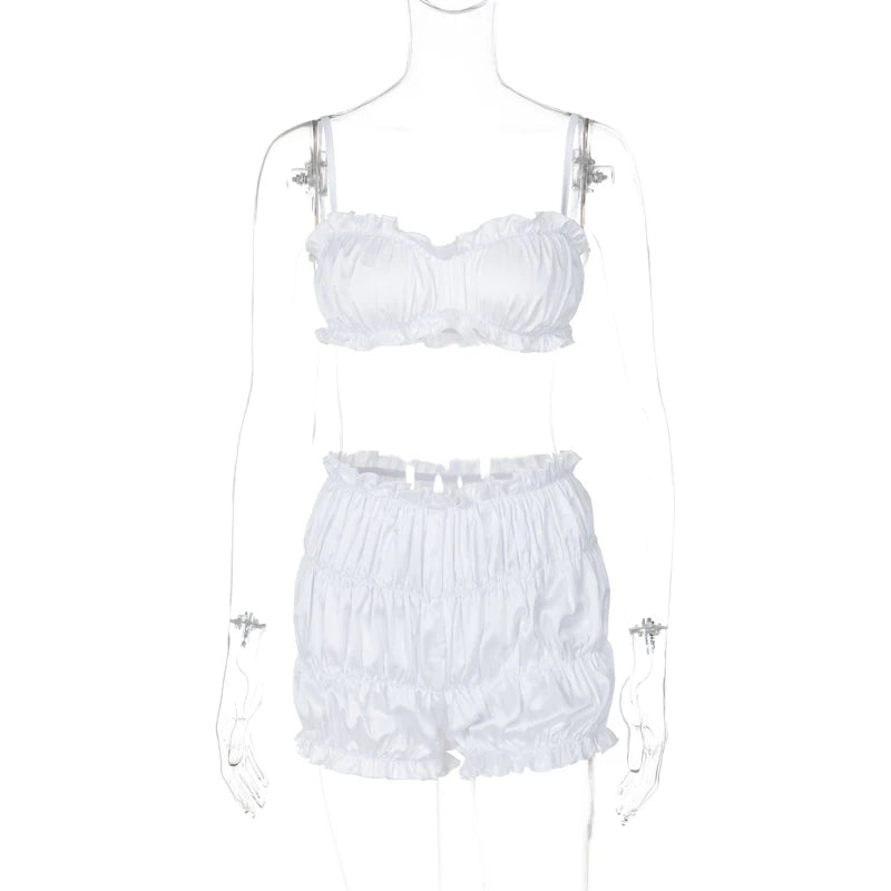 Pleated Shorts Set With Strappy Crop Top