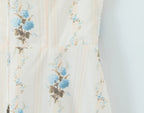 Romantic Apricot Floral Print Bow Ruched Midi Dress With Lace Lining For Women And Elegant Silhouette