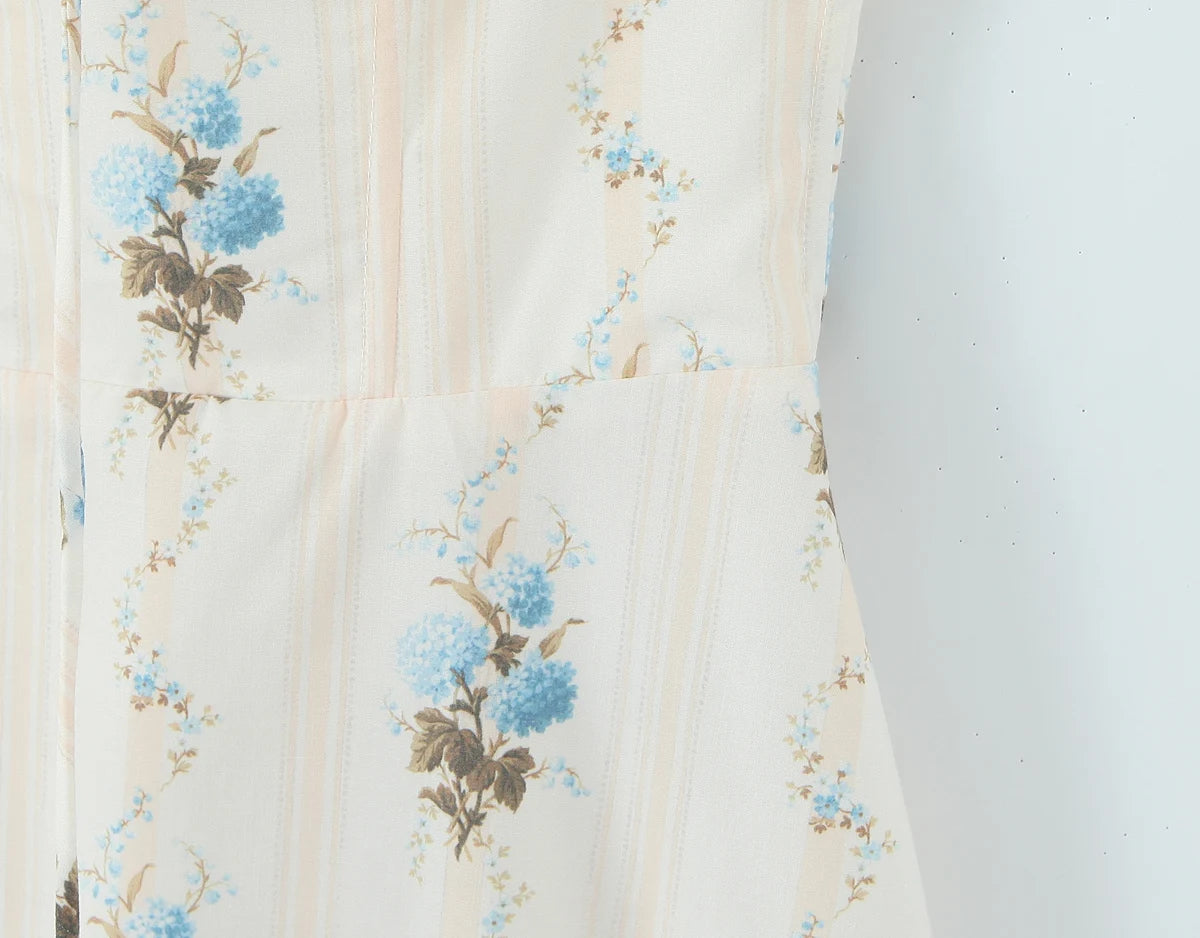 Romantic Apricot Floral Print Bow Ruched Midi Dress With Lace Lining For Women And Elegant Silhouette