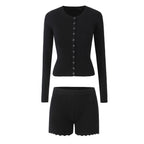 Vintage Two-piece Knit Cardigan And Elastic Waist Shorts Set
