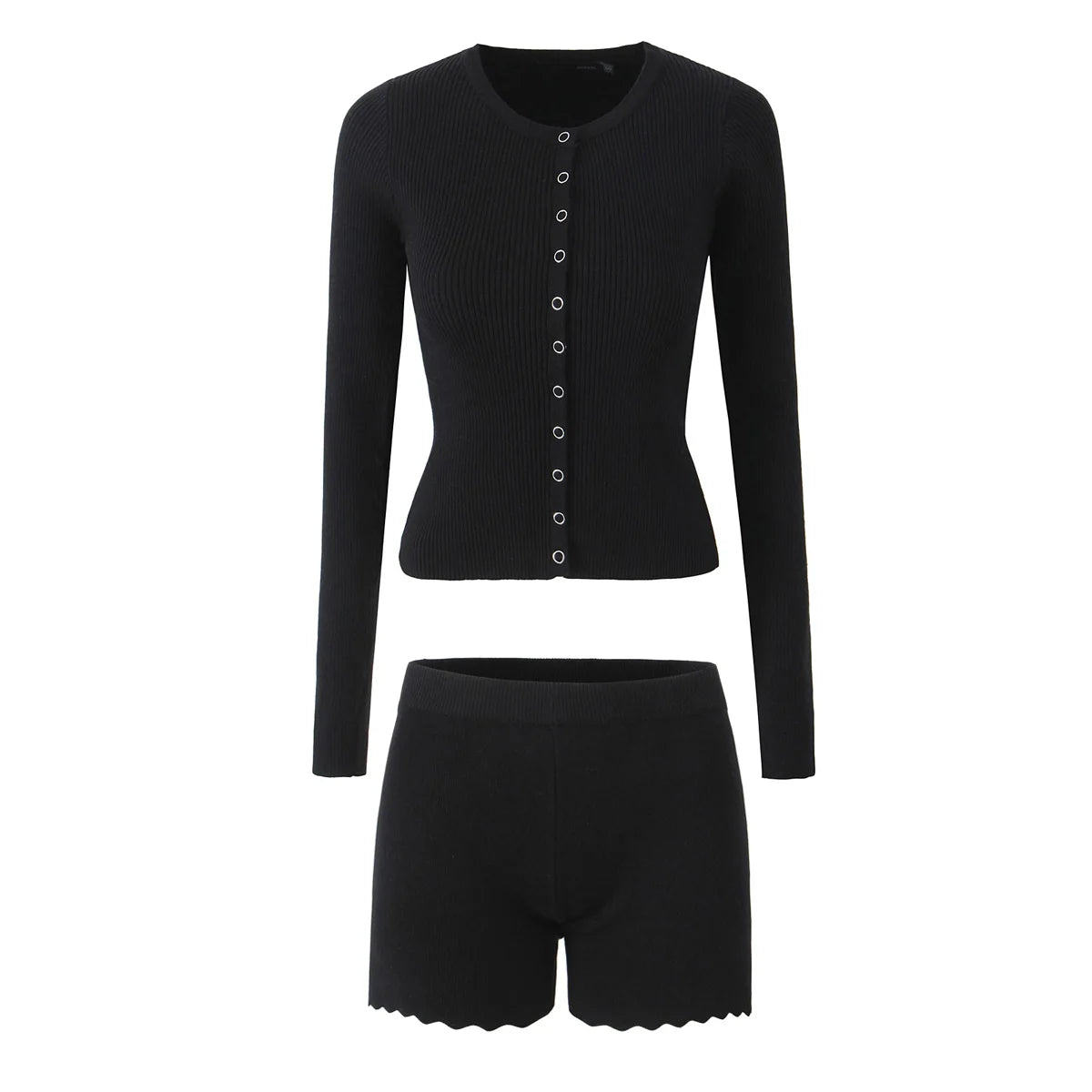 Vintage Two-piece Knit Cardigan And Elastic Waist Shorts Set