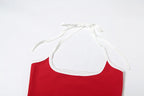 Letter Print Two Piece Halter With Wrapped Chest Tops Backless