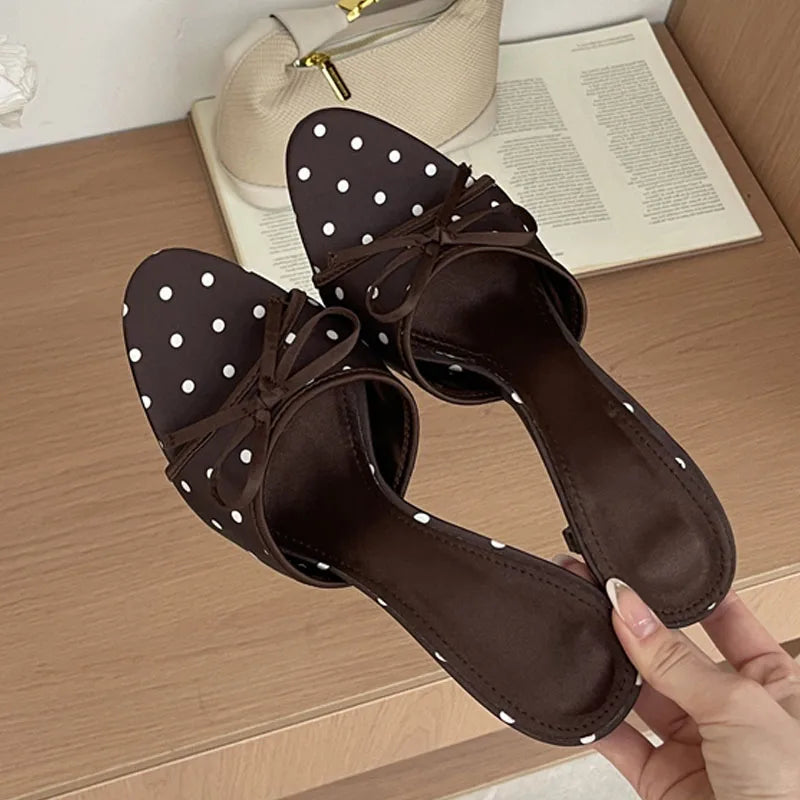 Silk Polka Dot Butterfly Knot Heels
