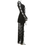 Gothic Fairycore Lace A Line Dress With Flare Sleeves And Square Neck