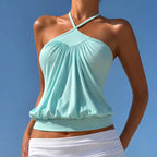 Cross Neck Backless Camisole With Waist Cinch And Pleated Detail