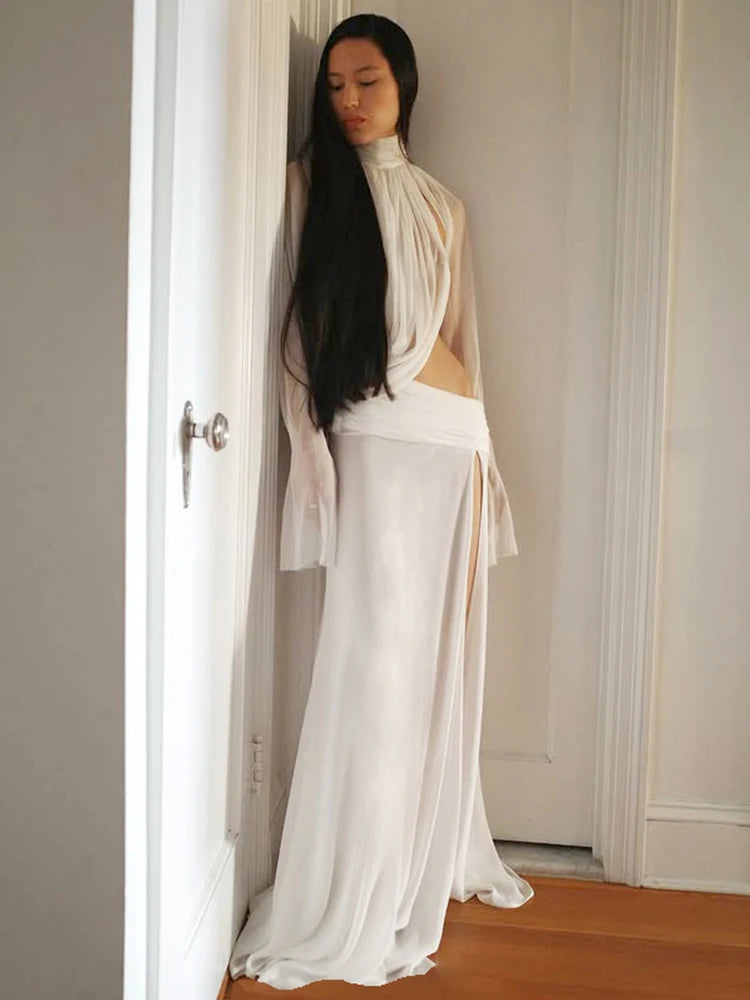 Sheer 2-Piece Turtleneck Crop Top & Skirt Set