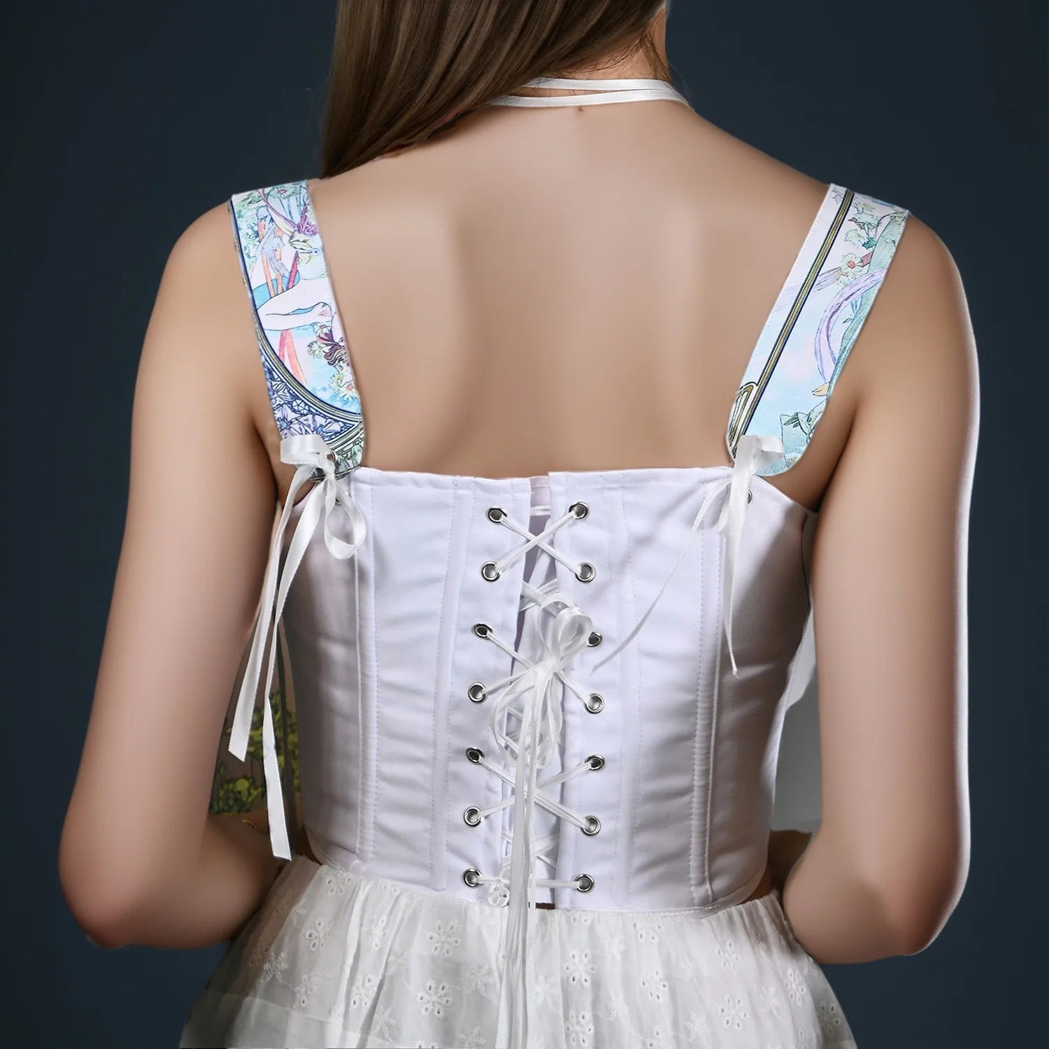 Women Luxury Corset Bustier Overbust Oil Paiting Vintage Bodice Lace Up Boned Quality Double Layer