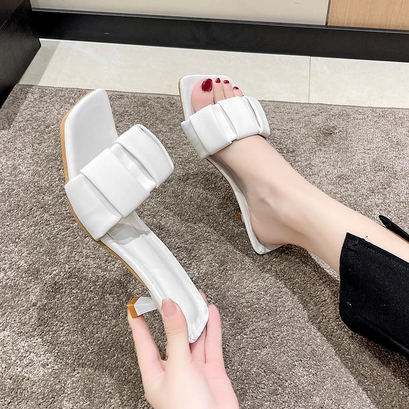 Silk Butterfly Knot High Heels With Square Toe