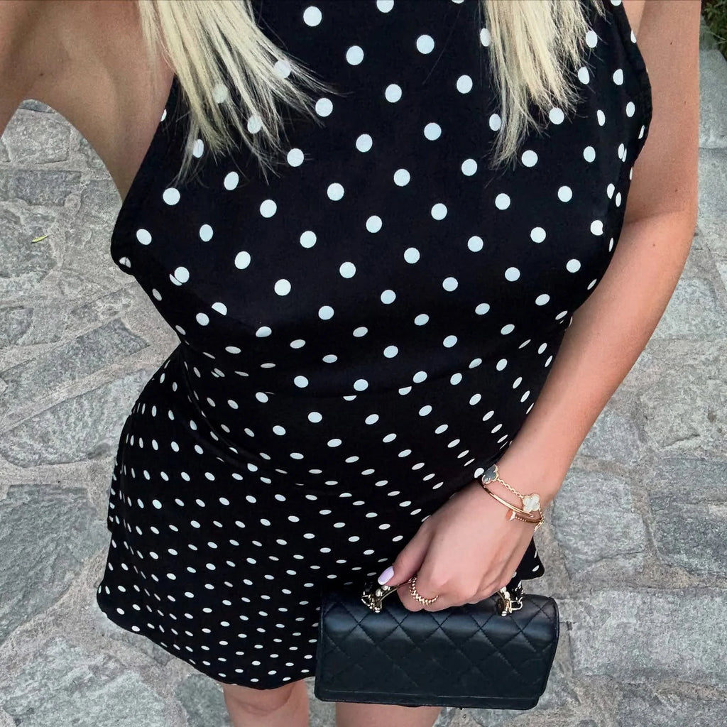 Polka Dot Halter Dress For Women Backless Mini