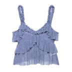 Pleated Ruffles Skirt & Lace Crochet Sling Camis Tank V Neck Top Set