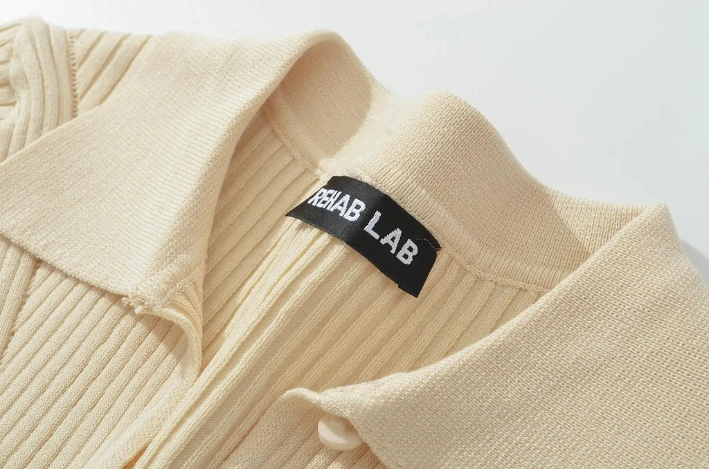 Knit Turn Down Collar Pullover For Women Slim Stretch Short Sleeve Top