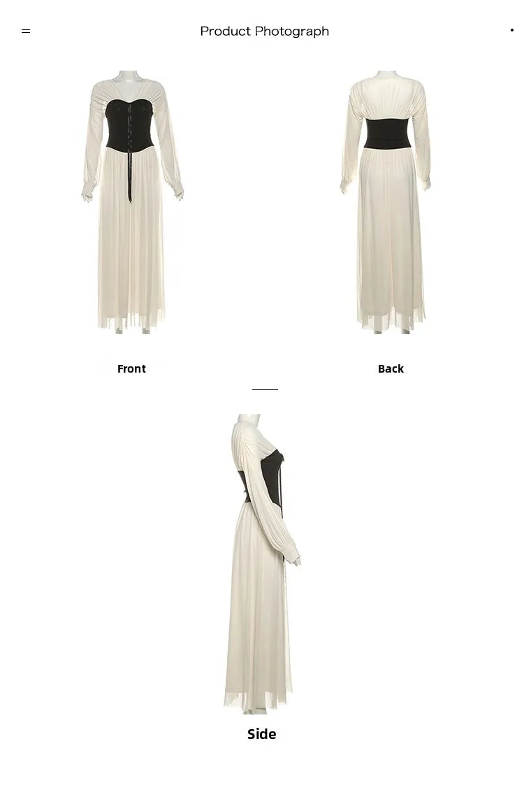 Chic Color Block Dress With Cinched Waist And V Neck
