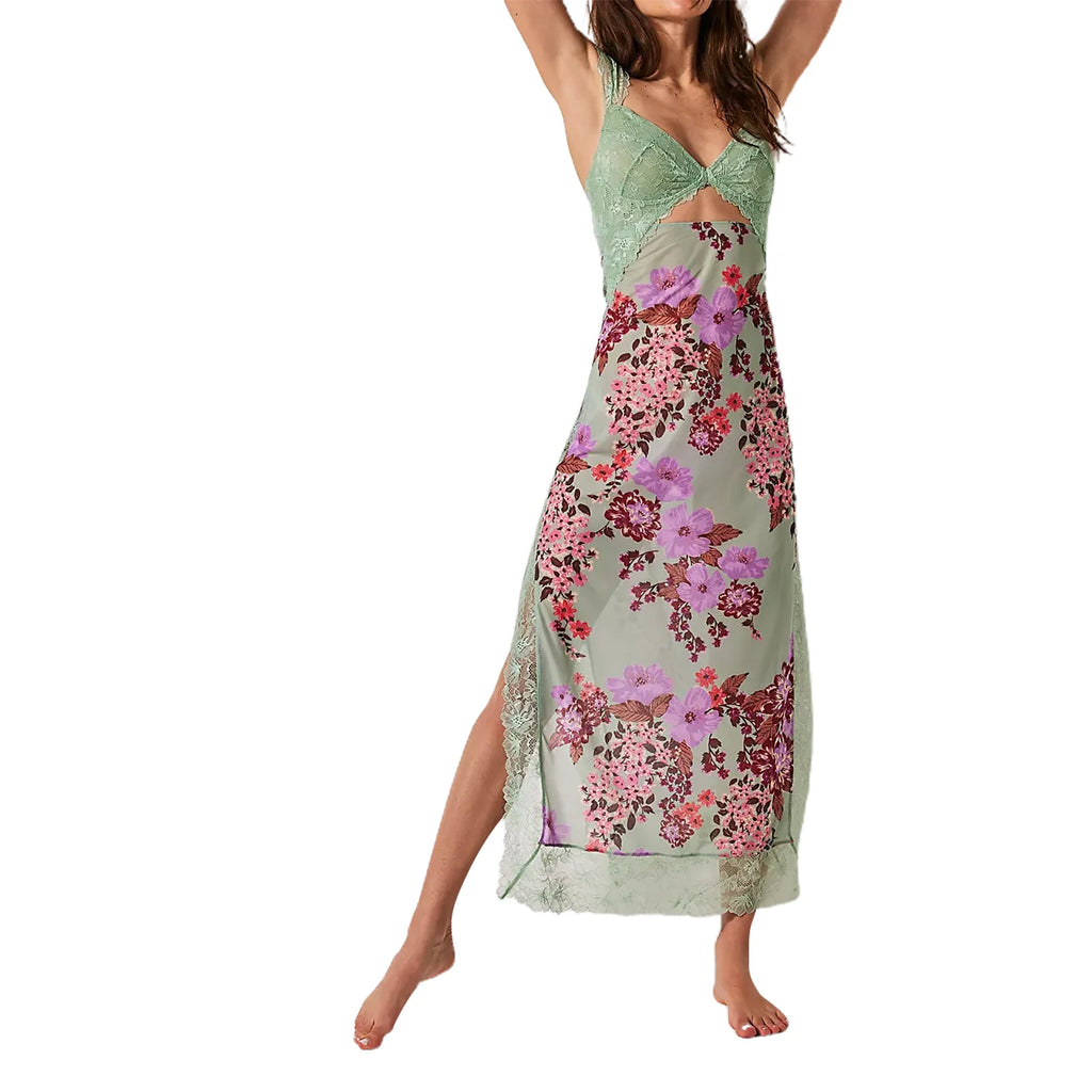 Floral Lace Patchwork Bodycon Dress Cutout Vneck Backless