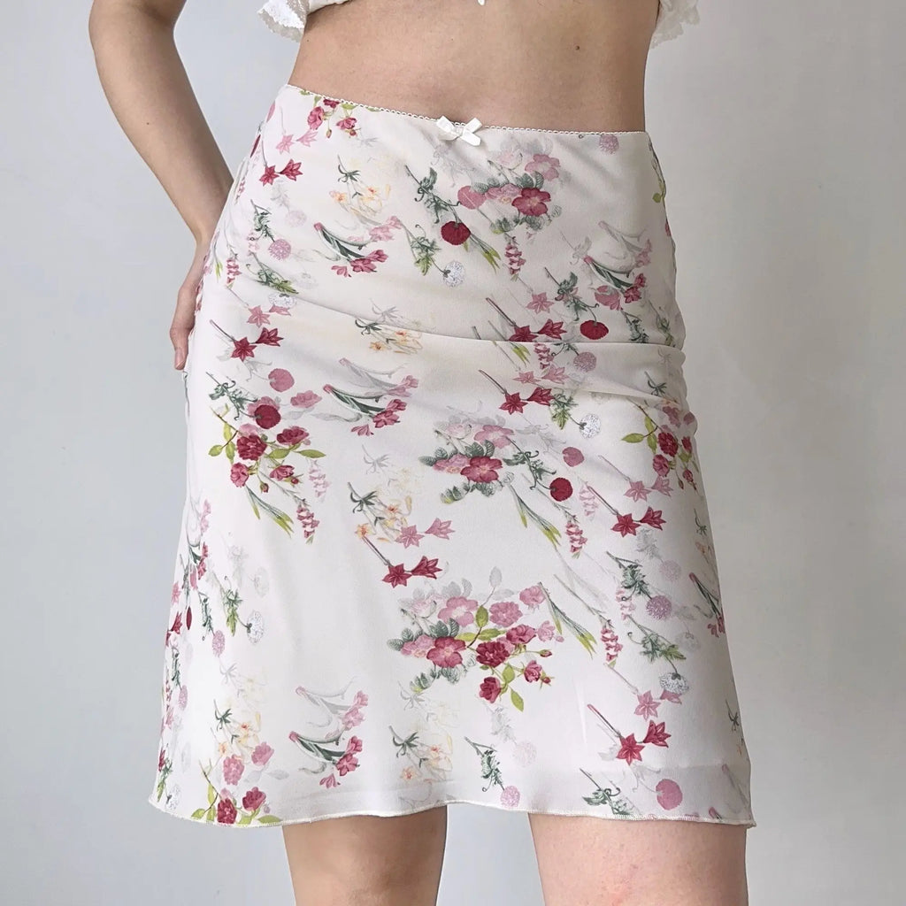 Floral Retro Mesh Mini Skirt With Fish Tail