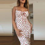 Floral Spaghetti Strap Maxi Dress With Lace Trim And Lace Up Detail