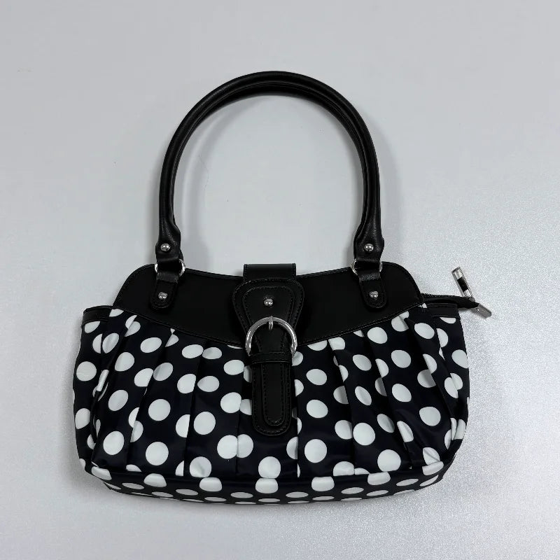 Retro Polka Dot Underarm Bag For Women With Belt Buckle Patchwork Rivet Design Everyday Vintage Charm