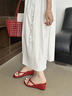 Elegant Cross Strap Wedge Sandals Low Heel Slip On