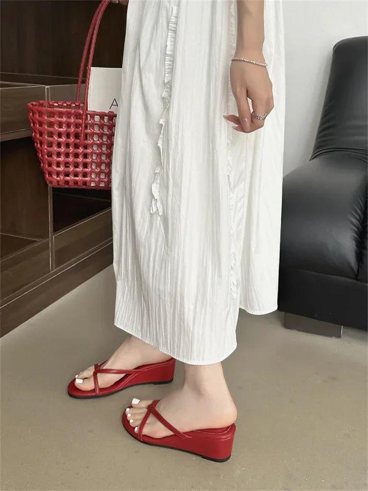 Elegant Cross Strap Wedge Sandals Low Heel Slip On
