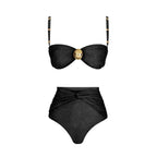 Off Shoulder Patchwork Belted One Piece Swimsuit With Cover Up for Beachside
