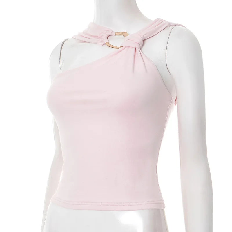Backless Cropped Tank Top For Summer Women With Metal Ring Detail Sleeveless Vest