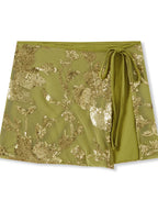 Gleaming Sequin Mini Skirt With Side Tie Low Rise Sparkly
