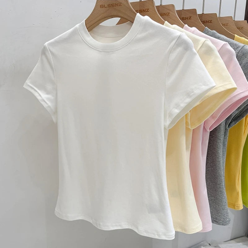 Boutique Solid Color O Neck Short Sleeve Tee