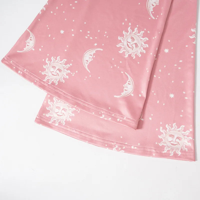 Vibrant Pink Patchwork Flared Pants With Elastic Waist And Wide Leg Streetwear Abstract Print