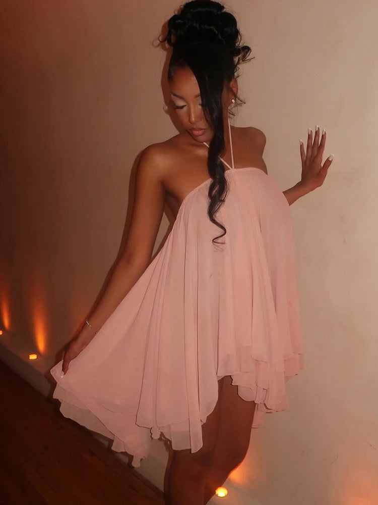 Halter Bodycon Dress With Asymmetrical Hem Backless