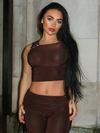 Two Piece Set Crop Tank And Pleated Skinny Flare Pants