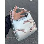 Dreamy Harajuku Bow Bucket Bag Blue Crossbody