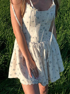 Floral Square Neck Sleeveless Bodycon Pleated Mini Dress