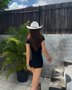 Sexy Lace Up Front Short Sleeve Playsuit In Knit Fabric Flirty One Piece Romper