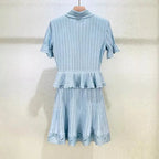 Lace Patchwork Dress With Ruffle Layers And Short Sleeves