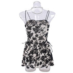 Floral Print Strapless Mini Dress With Ruffles Sleeveless Above Knee