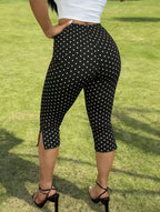 Women's Y2K Street Style Black Slim Fit Capri Pants Side Slit Design