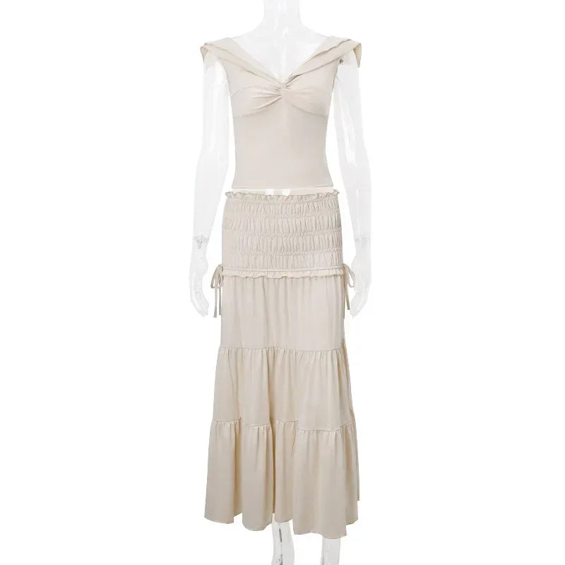 Ruffle 2 Piece Set Women Outfit Crop Top And Skirt Sets