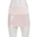 Satin Patchwork Sequined Bodycon Mini Skirt Y2K Low Waist
